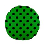 Polka Dots - Black on Dark Pastel Green Standard 15  Premium Flano Round Cushion