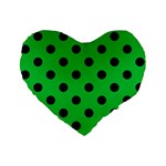 Polka Dots - Black on Dark Pastel Green Standard 16  Premium Flano Heart Shape Cushion