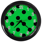 Polka Dots - Black on Dark Pastel Green Wall Clock (Black)