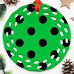 Polka Dots - Black on Dark Pastel Green Ornament (Round Filigree)
