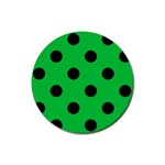 Polka Dots - Black on Dark Pastel Green Rubber Coaster (Round)