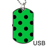Polka Dots - Black on Dark Pastel Green Dog Tag USB Flash (Two Sides)