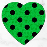 Polka Dots - Black on Dark Pastel Green Jigsaw Puzzle (Heart)