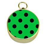 Polka Dots - Black on Dark Pastel Green Gold Compass