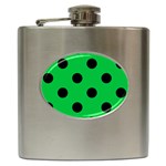 Polka Dots - Black on Dark Pastel Green Hip Flask (6 oz)