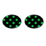 Polka Dots - Dark Pastel Green on Black Cufflinks (Oval)