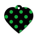 Polka Dots - Dark Pastel Green on Black Dog Tag Heart (Two Sides)