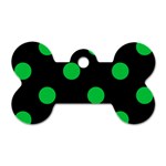 Polka Dots - Dark Pastel Green on Black Dog Tag Bone (One Side)