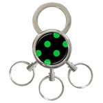 Polka Dots - Dark Pastel Green on Black 3-Ring Key Chain
