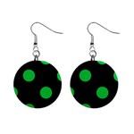 Polka Dots - Dark Pastel Green on Black 1  Button Earrings