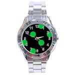 Polka Dots - Dark Pastel Green on Black Stainless Steel Analogue Watch