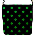 Polka Dots - Dark Pastel Green on Black Flap Closure Messenger Bag (S)