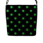 Polka Dots - Dark Pastel Green on Black Flap Closure Messenger Bag (L)
