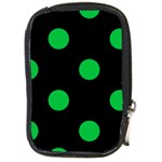 Polka Dots - Dark Pastel Green on Black Compact Camera Leather Case