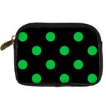 Polka Dots - Dark Pastel Green on Black Digital Camera Leather Case