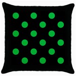 Polka Dots - Dark Pastel Green on Black Throw Pillow Case (Black)