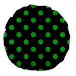 Polka Dots - Dark Pastel Green on Black Large 18  Premium Round Cushion