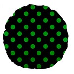 Polka Dots - Dark Pastel Green on Black Large 18  Premium Flano Round Cushion