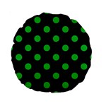 Polka Dots - Dark Pastel Green on Black Standard 15  Premium Round Cushion