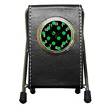 Polka Dots - Dark Pastel Green on Black Pen Holder Desk Clock