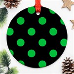 Polka Dots - Dark Pastel Green on Black Round Ornament (Two Sides)