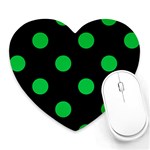 Polka Dots - Dark Pastel Green on Black Heart Mousepad