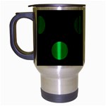 Polka Dots - Dark Pastel Green on Black Travel Mug (Silver Gray)