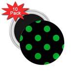 Polka Dots - Dark Pastel Green on Black 2.25  Magnet (10 pack)