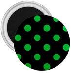 Polka Dots - Dark Pastel Green on Black 3  Magnet