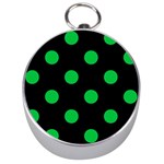 Polka Dots - Dark Pastel Green on Black Silver Compass