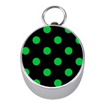 Polka Dots - Dark Pastel Green on Black Silver Compass (Mini)