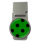 Polka Dots - Black on Green Money Clip (Round)