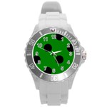 Polka Dots - Black on Green Round Plastic Sport Watch (L)