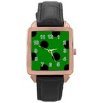 Polka Dots - Black on Green Rose Gold Leather Watch