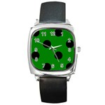 Polka Dots - Black on Green Square Metal Watch