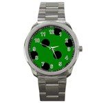 Polka Dots - Black on Green Sport Metal Watch