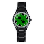 Polka Dots - Black on Green Stainless Steel Round Watch