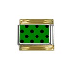 Polka Dots - Black on Green Gold Trim Italian Charm (9mm)