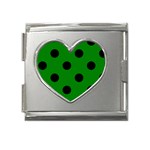 Polka Dots - Black on Green Mega Link Heart Italian Charm (18mm)
