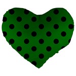 Polka Dots - Black on Green Large 19  Premium Heart Shape Cushion