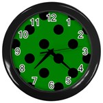 Polka Dots - Black on Green Wall Clock (Black)