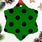 Polka Dots - Black on Green Snowflake Ornament (Two Sides)