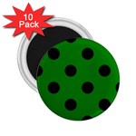 Polka Dots - Black on Green 2.25  Magnet (10 pack)