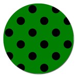 Polka Dots - Black on Green Magnet 5  (Round)