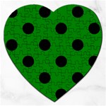 Polka Dots - Black on Green Jigsaw Puzzle (Heart)