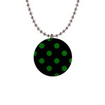 Polka Dots - Green on Black 1  Button Necklace