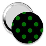 Polka Dots - Green on Black 3  Handbag Mirror