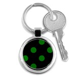 Polka Dots - Green on Black Key Chain (Round)