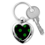Polka Dots - Green on Black Key Chain (Heart)