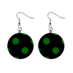 Polka Dots - Green on Black 1  Button Earrings